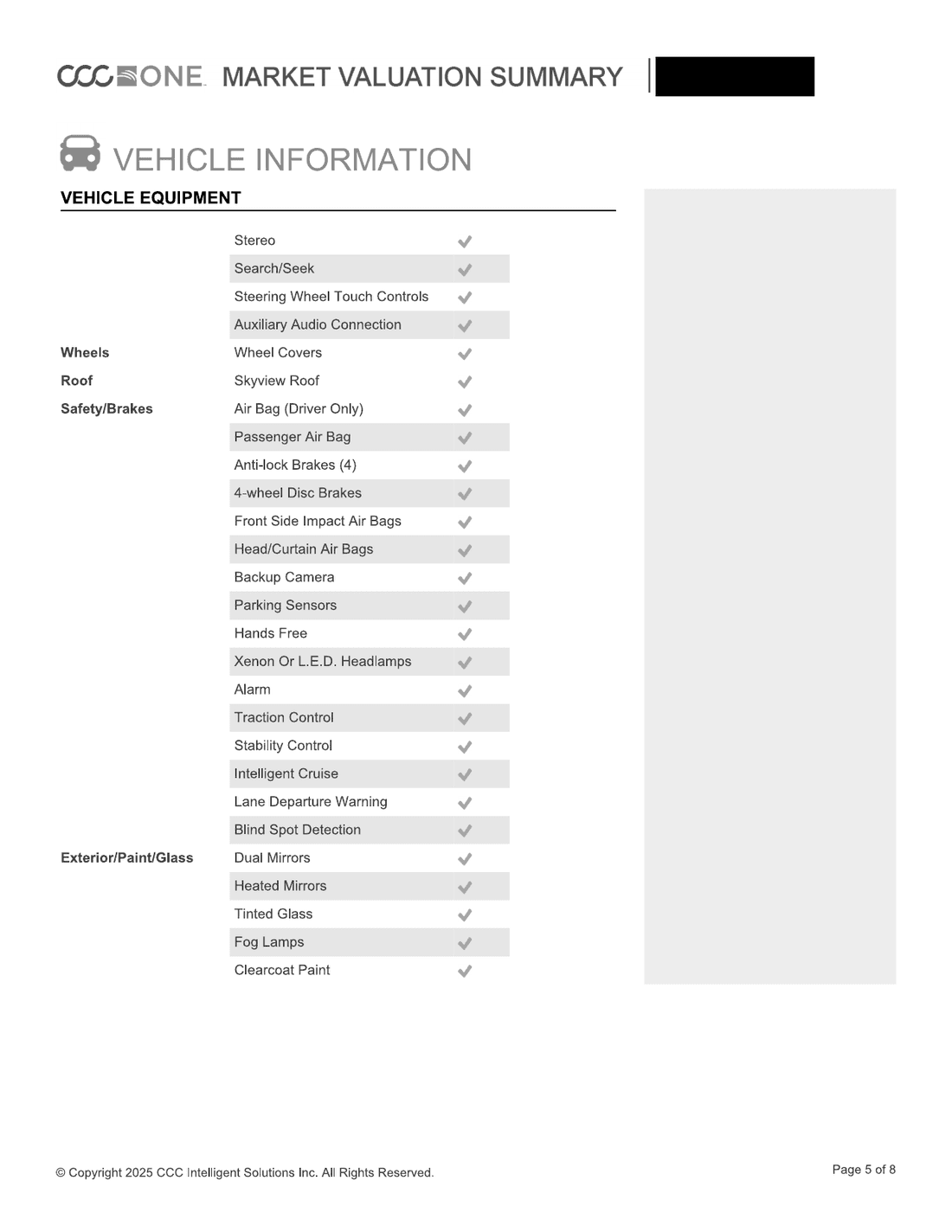 CCC ONE equipment list, continued